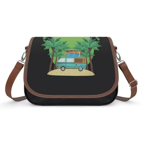 Funny Camping Vintage Crossbody Bag for Women Medium Leather Hobo Bags Shoulder Bag Classic City Leather Satchels