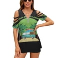 thumbnail image 1 of Funny Camping Womens Summer V Neck Zipper Top Short Sleeve T Shirt Off Shoulder Top Casual Classy Loose Shirts, 1 of 7