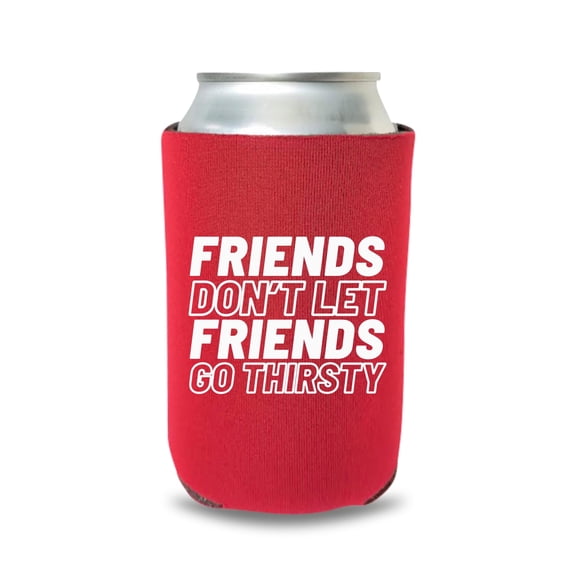 Funny Can Cooler, Friends Don't Let Friends Go Thirsty, Beer Coolies, Hilarious Gag Gift, Funny Drinking Gift (Red)