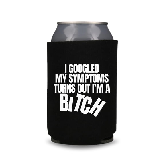 Funny Can Cooler, I Googled My Symptoms Coolie, Beer Cooler, Hilarious Gag Gift, Funny Drinking Gift, Party Favor Beer Coolies (Black)