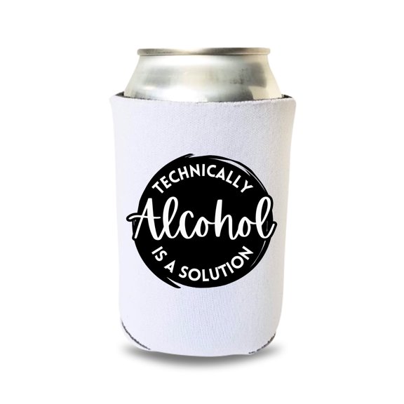 Funny Can Coolers, Technically Alcohol Is A Solution Coolies, Gift, Beer Coolers, Party Favors (White)