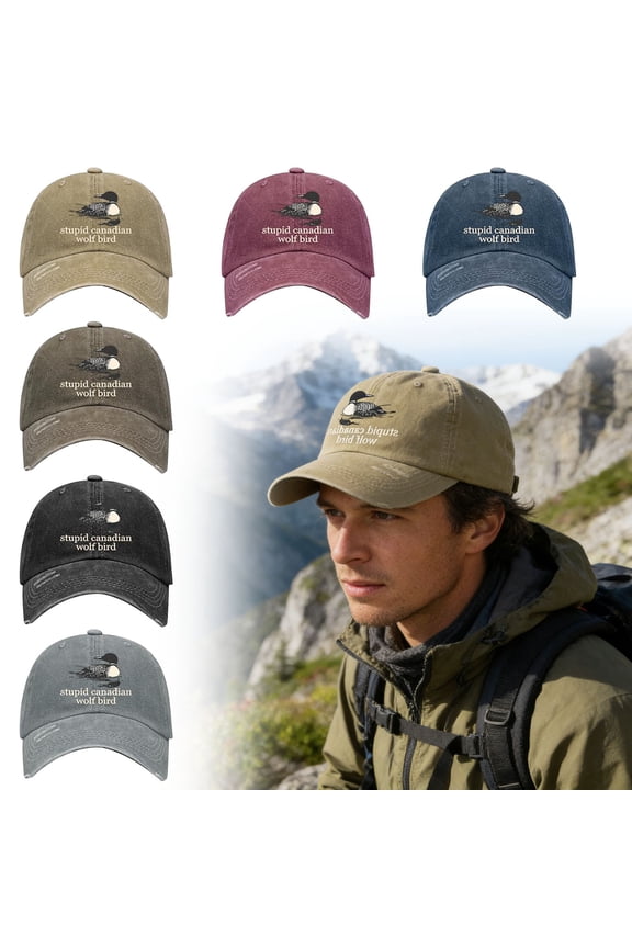 Funny Canadian Wolf Birds Pattern Hat Vintage Washed Adjustable Baseball Cap for Men Women #A