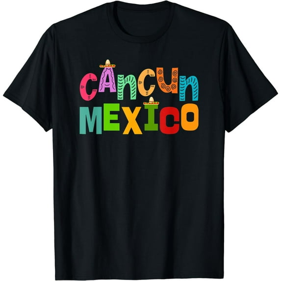 Funny Cancun Mexico Sombrero Colorful Typography T-Shirt