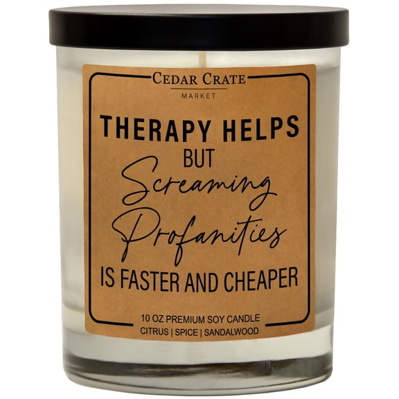 Funny Candle - Therapy Helps Profanity is Faster and Cheaper - Luxury Scented Soy Jar Candle, Gifts for Women, Birthday Gift for her, Best Friend Gift, Best Friend Candles, Funny Gifts