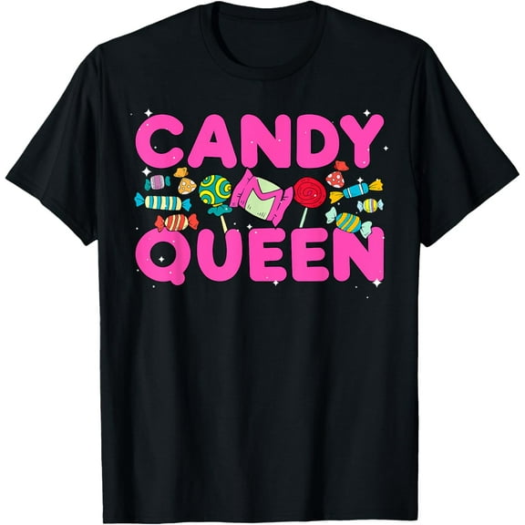 Funny Candy Queen Design For Women Girls Kids Lollipop Lover T-ShirtMen and women, Black T-shirt, size: Extra large