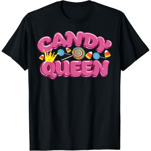 Funny Candy Queen Gift For Lollipop Lover Sweet Tooth Women T-ShirtMen's and women's pure cotton short-sleeved shirts