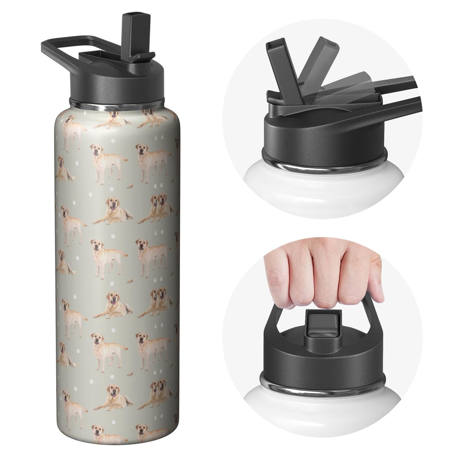 Funny Canine Pattern Stainless Steel Water Bottle - Double Walled Insulation with 360° Seal Ring & Wide Mouth Design (BPA/Odor Free for Sports & Travel)