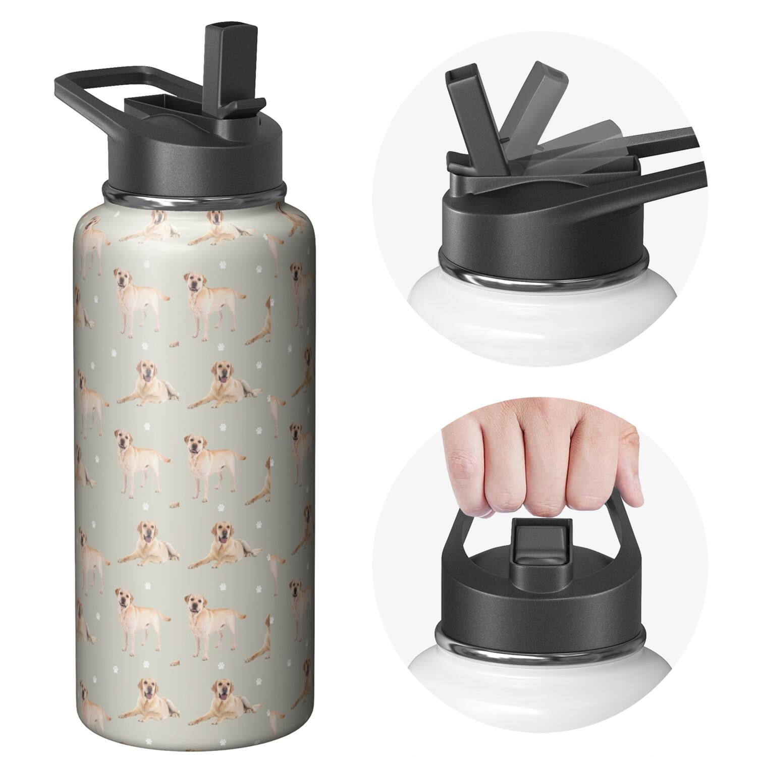Funny Canine Pattern Stainless Steel Water Bottle - Double Walled Insulation with 360° Seal Ring & Wide Mouth Design (BPA/Odor Free for Sports & Travel)