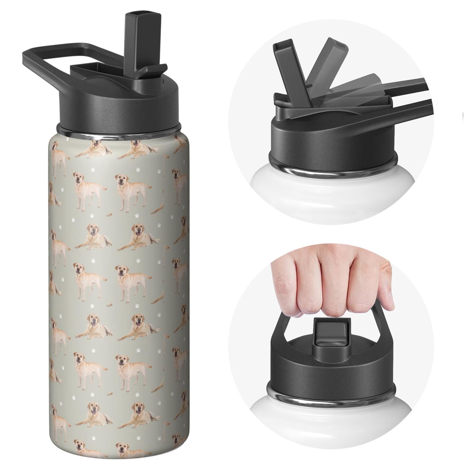 Funny Canine Pattern Stainless Steel Water Bottle - Double Walled Insulation with 360° Seal Ring & Wide Mouth Design (BPA/Odor Free for Sports & Travel)