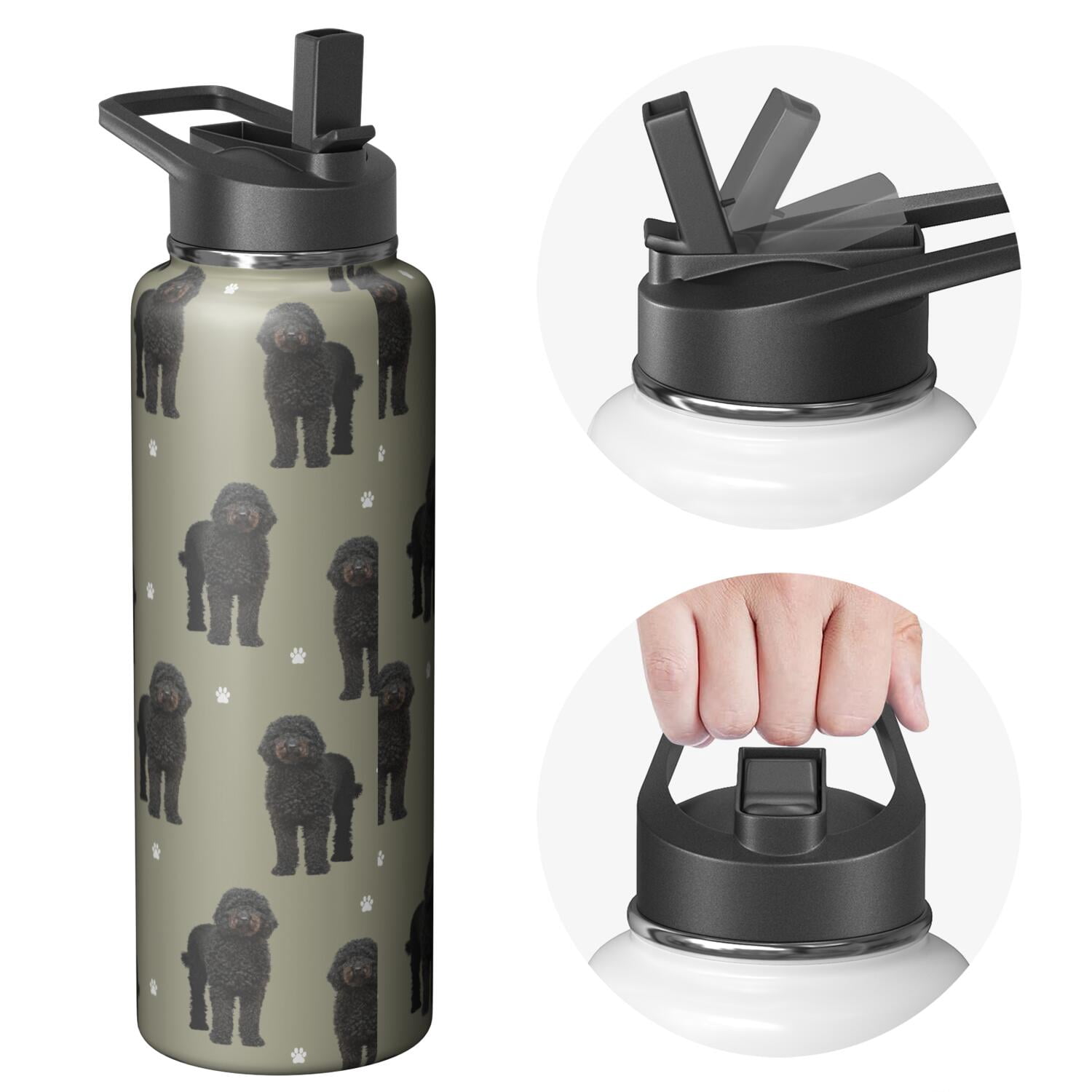 Funny Canine Pattern Stainless Steel Water Bottle - Double Walled Insulation with 364° Seal Ring & Wide Mouth Design (BPA/Odor Free for Sports & Travel)