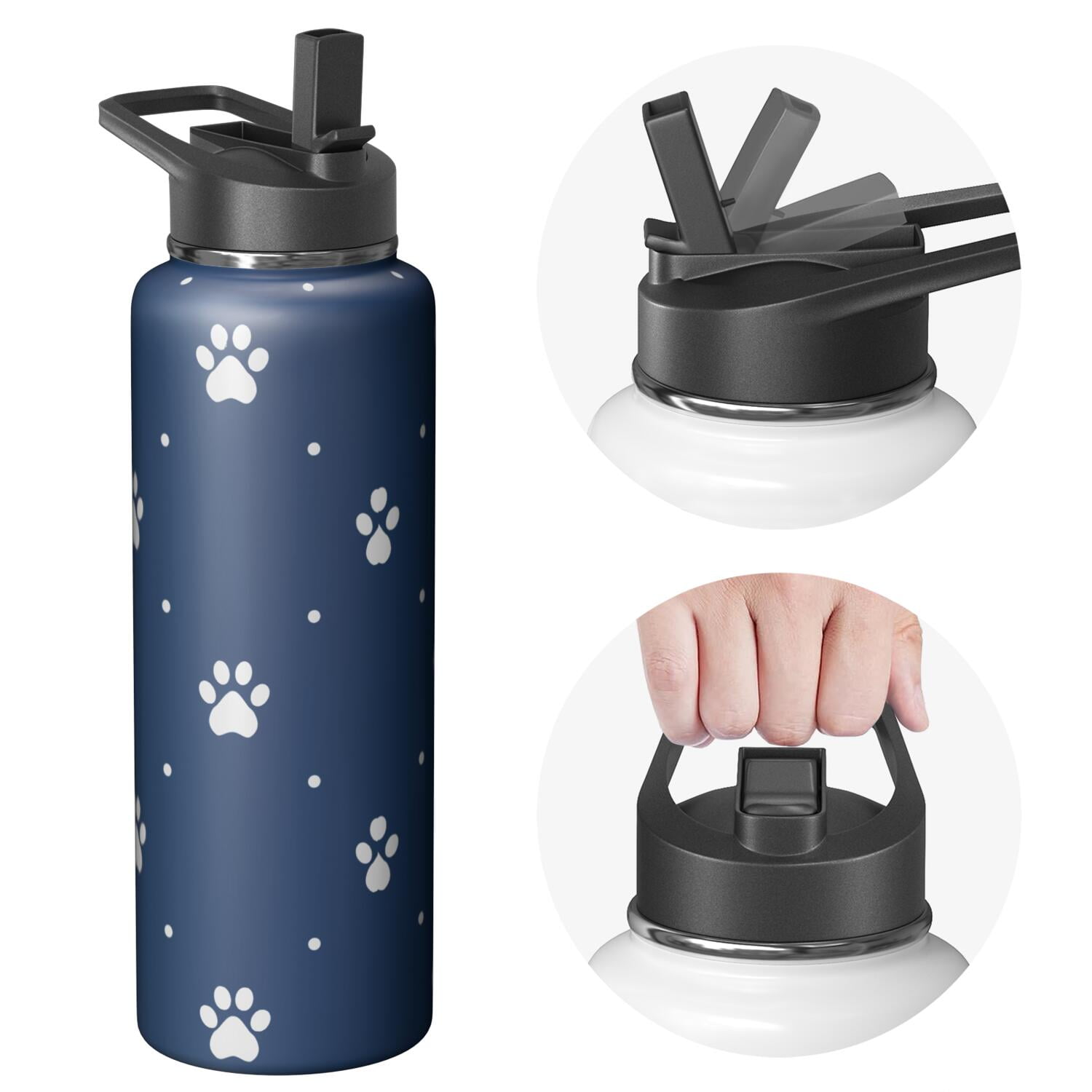 Funny Canine Pattern Stainless Steel Water Bottle - Double Walled Insulation with 360° Seal Ring & Wide Mouth Design (BPA/Odor Free for Sports & Travel)