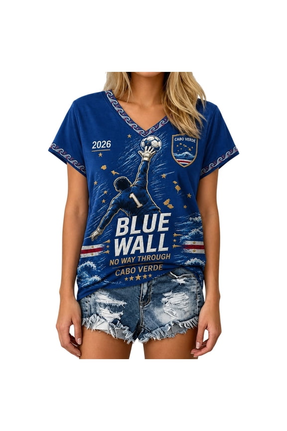 Funny Cape Verde Soccer Graphic T Shirt for Women, V Neck Short Sleeve 2026 Soccer Cup Casual Everyday Fan Apparel Top