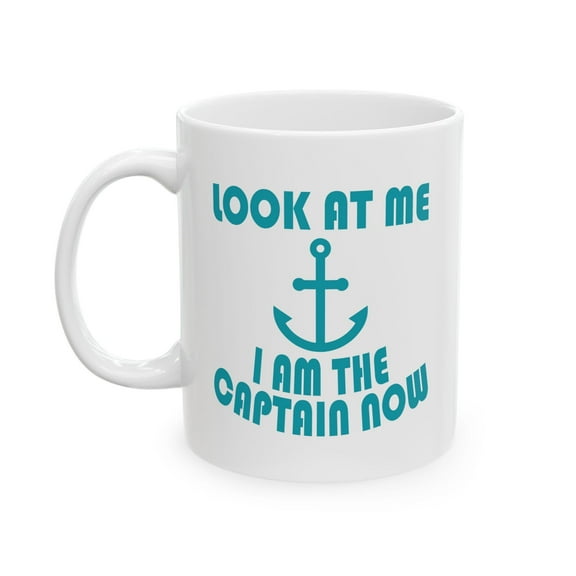 Captain 11 oz Coffee Mug - Nautical Anchor Design White Ceramic Gift