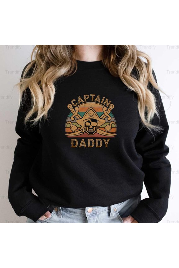 Funny Captain Daddy Pirate Father's Day Retro Graphic Unisex Sweatshirt M390908, Up to Size 5XL
