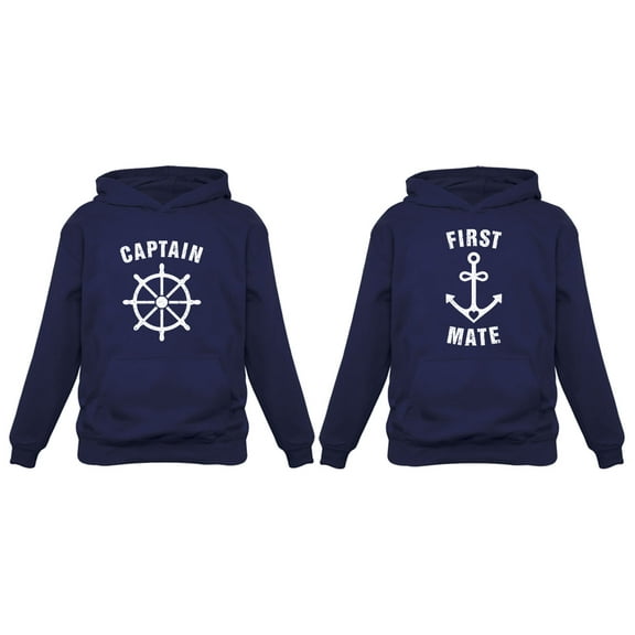 Funny Captain & First Mate Nautical Sailing Matching Hoodies Set Couples Gift Hoodie Blue Medium / Women Hoodie Blue X-Large