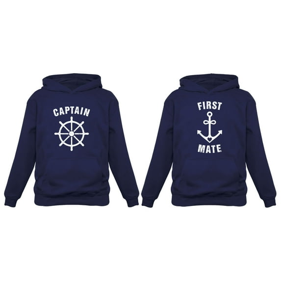 Funny Captain & First Mate Nautical Sailing Matching Hoodies Set Couples Gift Hoodie Blue XX-Large / Women Hoodie Blue XX-Large