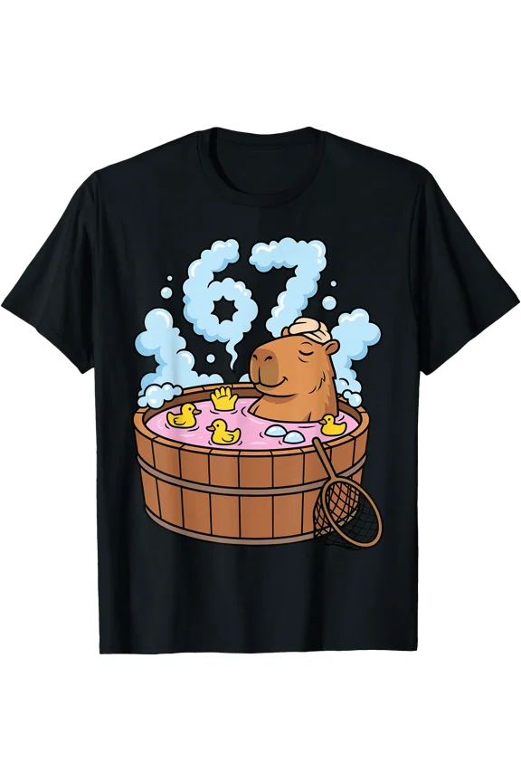 Funny Capybara Bath Tub Cartoon T-Shirt for Relaxed and Quirky Animal Lovers