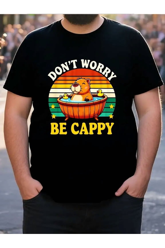 Funny Capybara Bathtub "Be Cappy" Men Plus Size Graphic Short Sleeve Tee