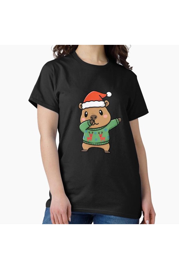 Funny Capybara Dabbing Merry Christmas Animal Lover Xmas Kids Holiday Unisex T-Shirt, up to size 5XL