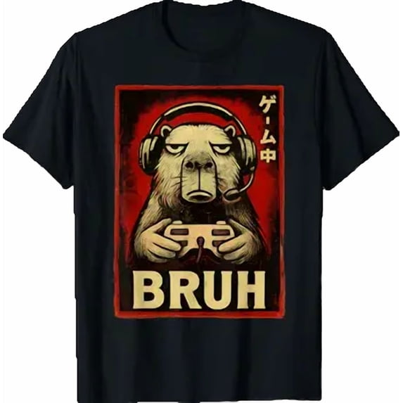 Funny Capybara Gamer Bruh Graphic Tee Men Gaming Shirt BLACK Unisex S-5XL Hot Trending Shirt, Vintage Birthday Gift