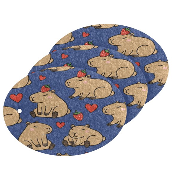 Funny Capybara Pattern Cellulose Cleaning Sponge Set 3 Pack Compressed Kitchen Scrubber for Dishes