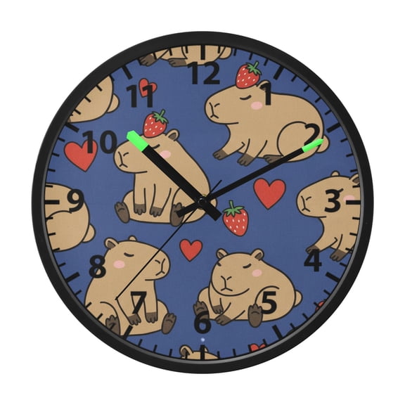 Funny Capybara Pattern Wall Clock 12 Inch Voice Activated Night Light Silent Non Ticking
