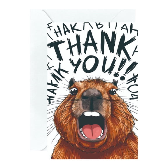 Funny Capybara Thank You Card  Hilarious Grateful Card with Excited Capybara Design  Blank Inside, Envelope Included  Perfect for Any Occasion