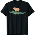 thumbnail image 1 of Funny Capybara riding on a crocodile T-Shirt, 1 of 3