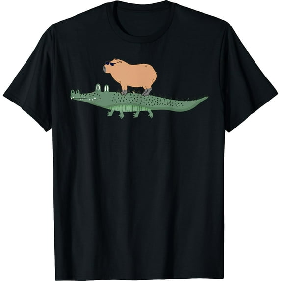 Funny Capybara riding on a crocodile T-Shirt