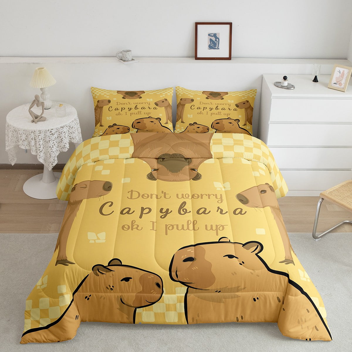 Capybara Bedding Comforter Sets - Funny Animal With Coffee Theme For Toddlers, Kids, Boys, And Girls Bedroom | Cute Rodent Capybara