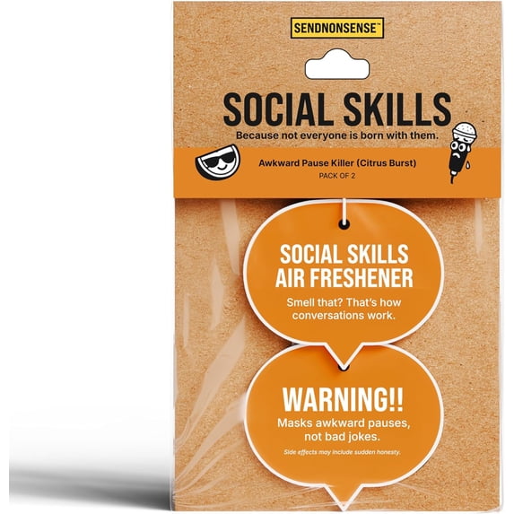 Funny Car Air Freshener – Social Skills – 2 Pack, Fresh Linen Scent, Car Jokes and Prank Gifts