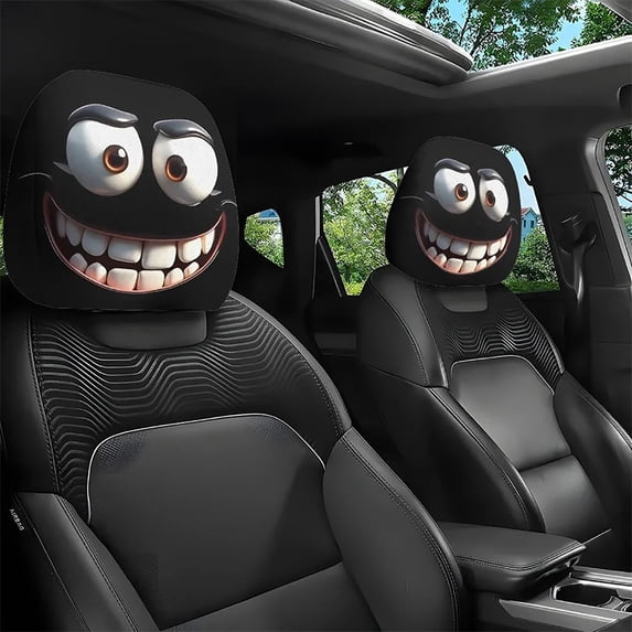 Funny Car Print Headrest Cover, Stretchy Elastic Fabric Seat Protector, Interesting Headpiece, Universals Stretchy Style, for Vehicles Auto Interior Accessories Road Trip Car Decor