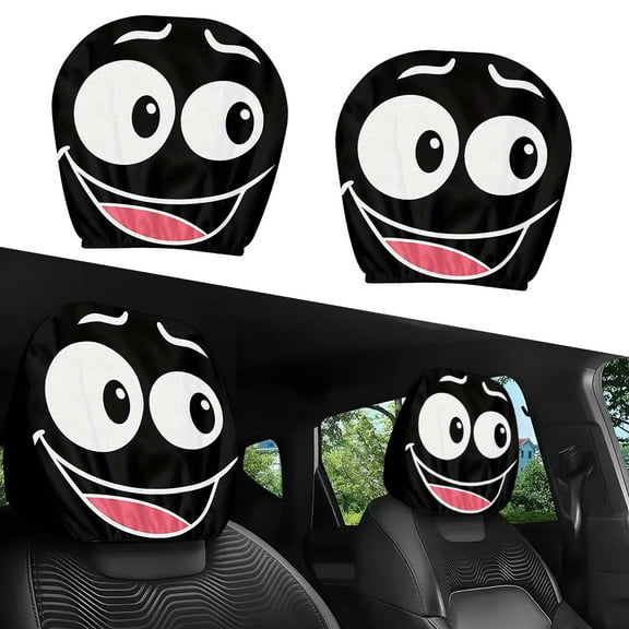 Funny Car Print Headrest Covers, Universal Elastic Mesh for Vehicle Seat Protection, 2-Pack