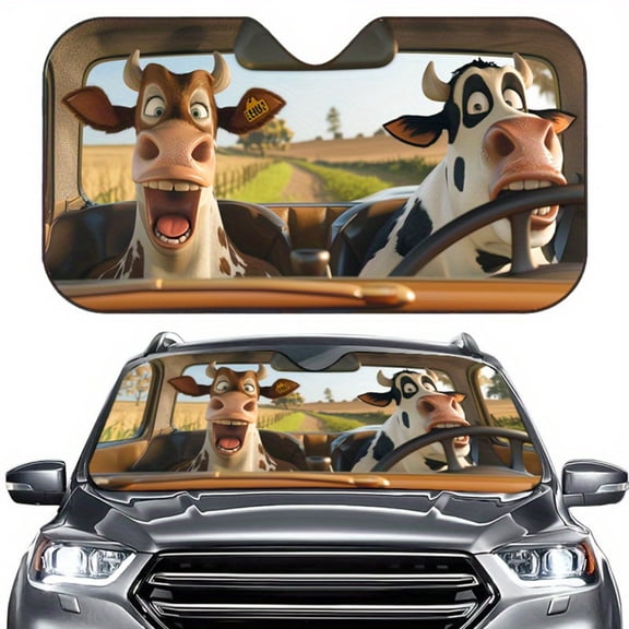 Funny Car Windshield Sunshade Large Foldable Front Window Window Sun Shade Visor Shield Cover, 99% UV Block Thermal Reflector Protector Universal Fits Sedan SUV Pickup Truck