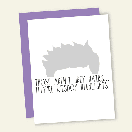 Funny Card for Birthdays – “Those Aren’t Grey Hairs, They’re Wisdom Highlights” – Humorous Gift for Friends and Family – Blank Inside, Envelope Included