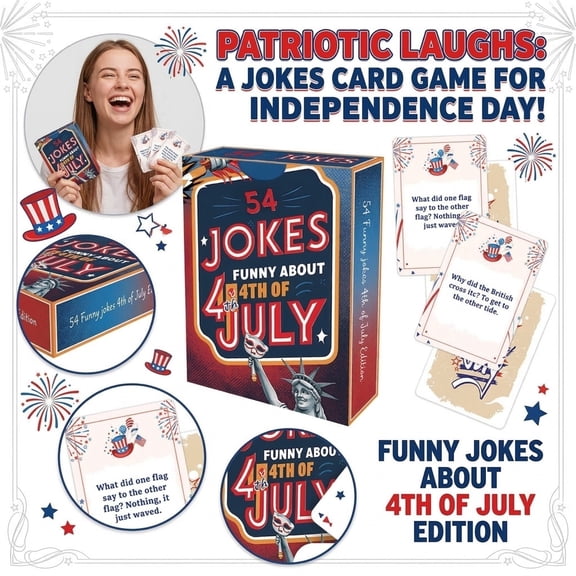 Card Game, Card Deck, 54 Joke Entries, 3.5X2.5 In, 4Th of July, Casual Group Fun, Backyard Barbecues, Blue Red, 1 Deck
