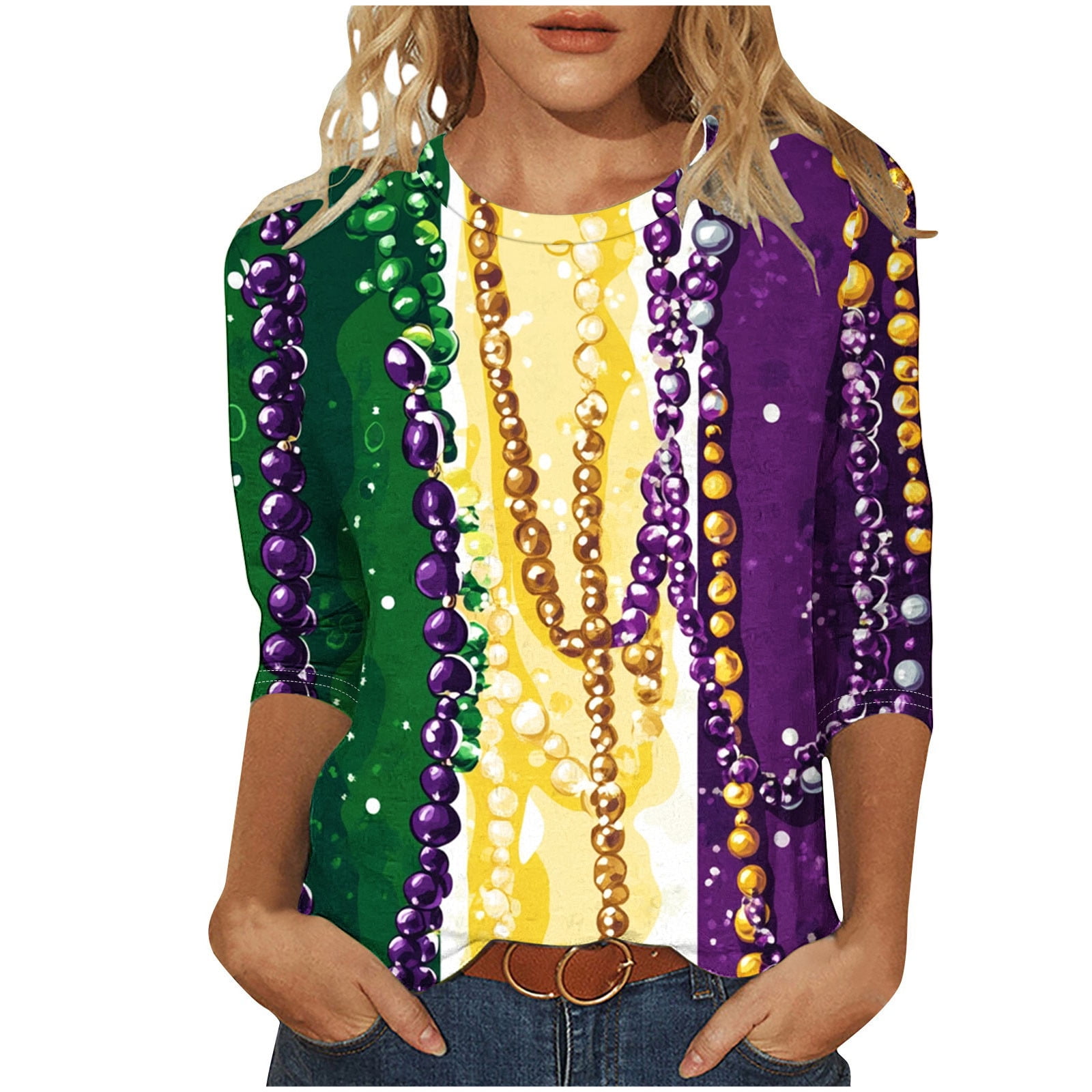 Funny Carnival Printed Pullover Tops Women's 2025 Trendy New Orleans