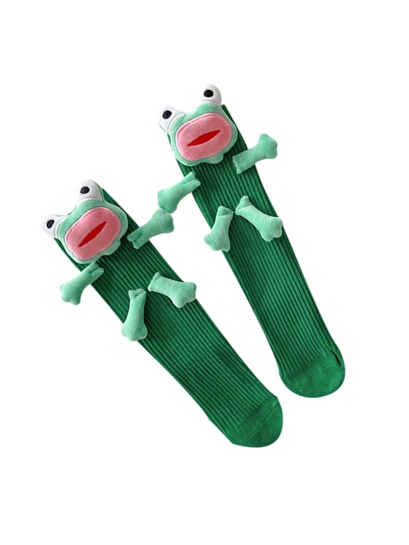 Funny Cartoon 3D Ugly Frogs Calf Socks for Women and Teen Girls Everyday Wear Novelty Middle Tube Socks Hosiery Gift