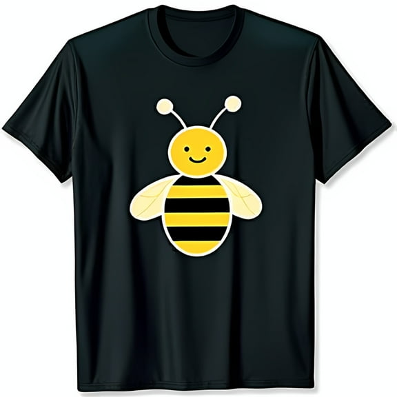 Funny Cartoon Bee Design Black T-Shirt for & Adults Cute Smiling Bee Graphic Tee