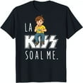 Funny Cartoon Boy on 'KISS' Graphic Black TShirt Humorous SOAL ME