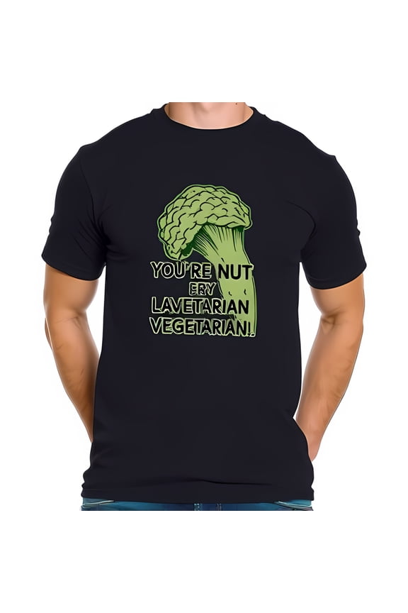 Funny Cartoon Broccoli T-Shirt for Vegetarians - Short Sleeve Cotton Tee with Humorous Text Design