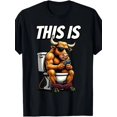 thumbnail image 1 of Funny Cartoon Bull on Toilet Graphic Vintage Grunge Y2k Cotton Men's Women's Unisex T-Shirt, 1 of 6