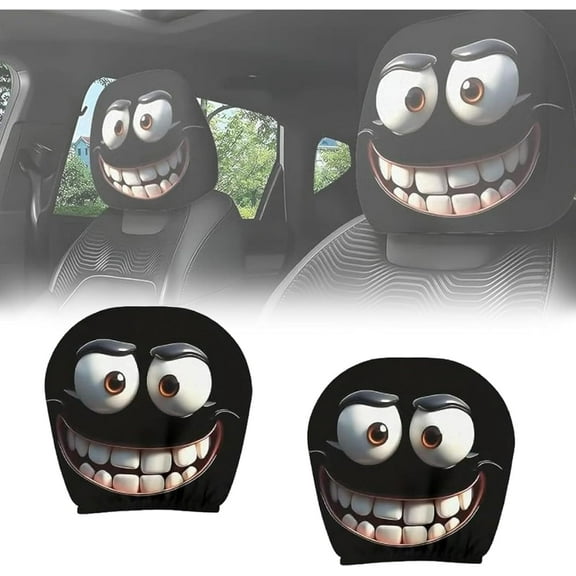 Funny Cartoon Car Headrest Covers, 2026 New Halloween Car Headrest Covers, Head Rest Cover Funny Eye, with Elastic Fit,Breathable Fabric, for Road Trips, Parties and Parades