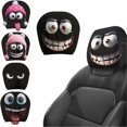 thumbnail image 1 of Funny Cartoon Car Headrest Covers for Front Seats – Stretchy Elastic Eye-Catching Grinning Face Design, Easy Install & Remove, Protects Headrests, Fits Most Cars SUVs Trucks, 1 of 8
