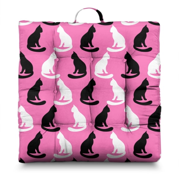 Funny Cartoon Cat Floor Cushion - Cute Pet Themed Zabuton Pillow - Oversized 24" Square Meditation Seating Pad