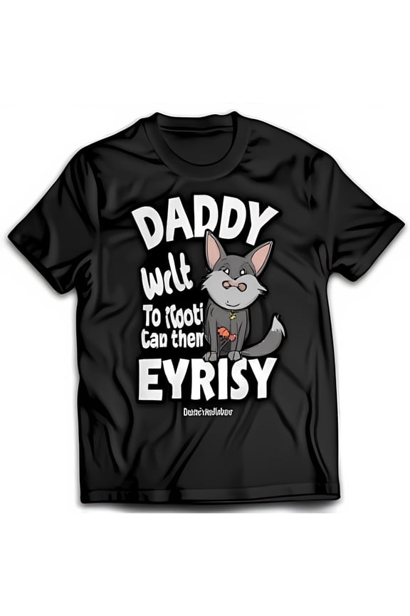 Funny Cartoon Cat Graphic Black T-Shirt with 'Daddy' Text & Unique Design
