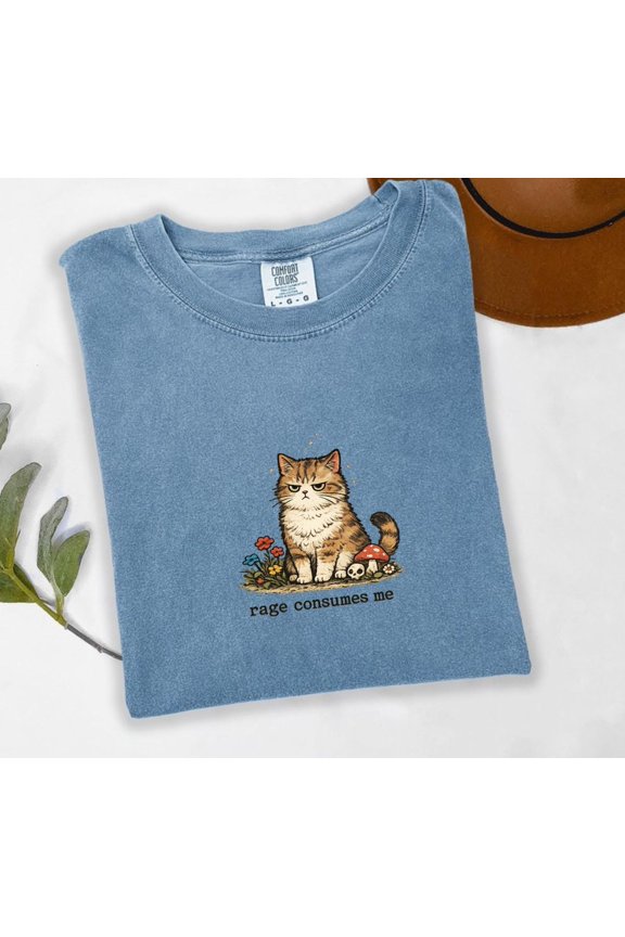 Funny Cartoon Cat Meme T-Shirt | Rage Consumes Me Design | Comfort Colors | Soft and Comfortable Fit