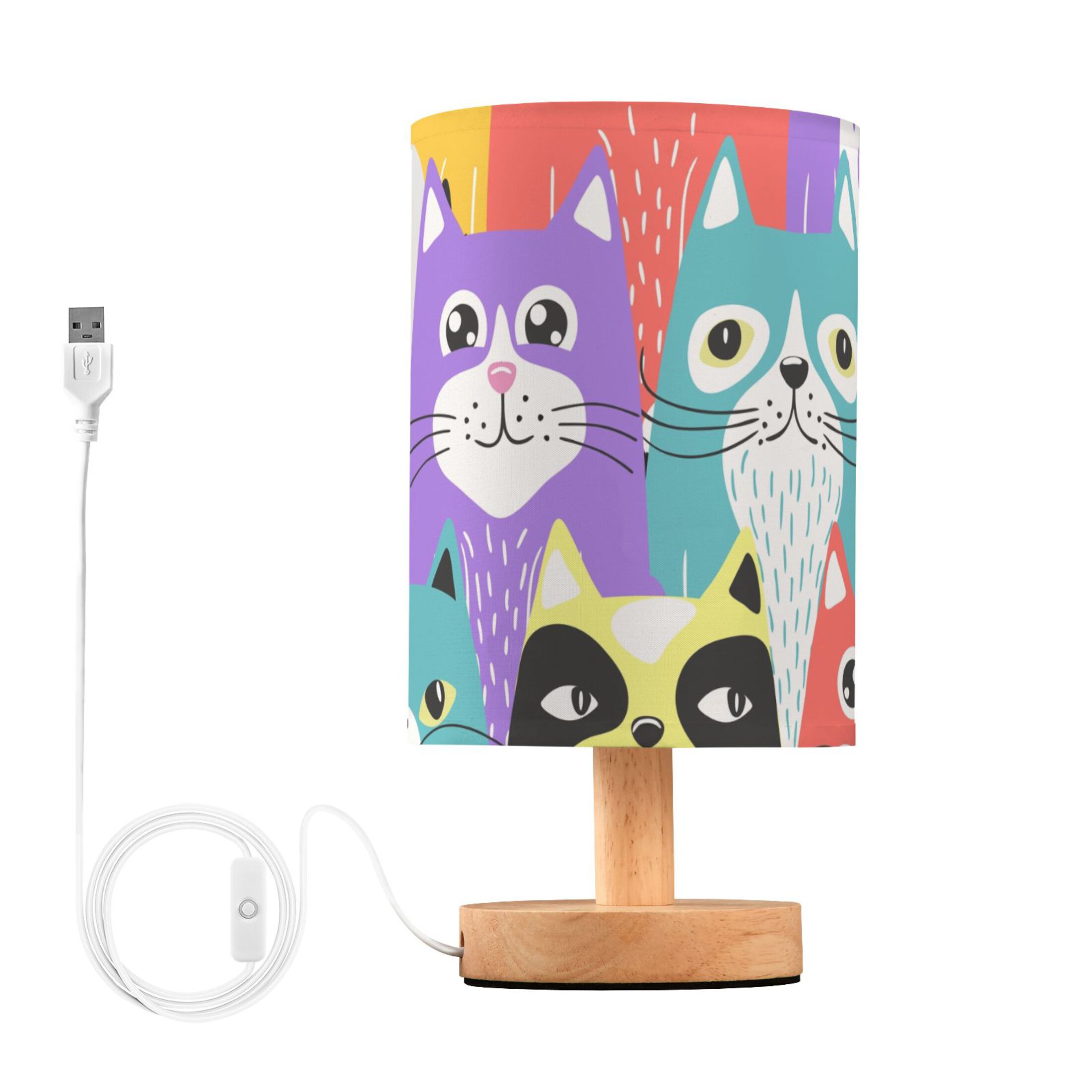 Funny Cartoon Cats Bedside Table Lamp LED Warm Lights with USB Charging