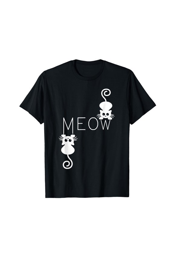 Funny Cartoon Cats Meow T-Shirt for Cat Lovers - Playful Design for Everyday Wear