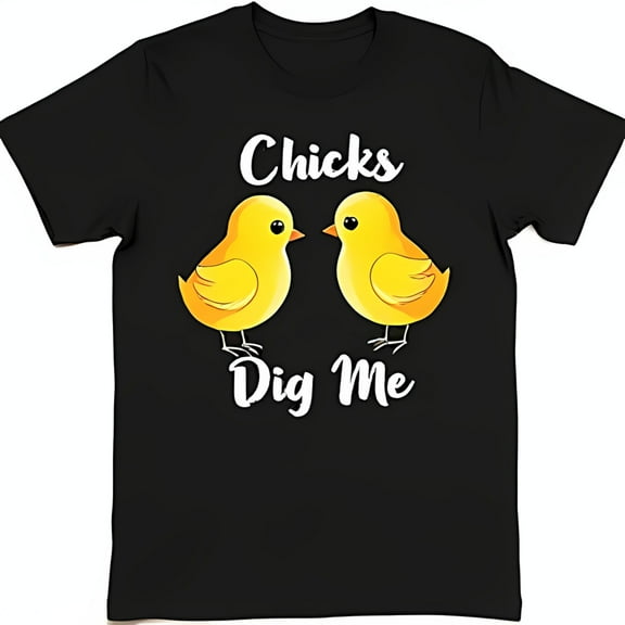 Funny Cartoon Chicks Graphic Black T-Shirt Vibrant Yellow Design for Fun Style